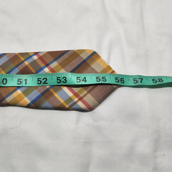 Oscar De La Renta Plaid Tie 56" Long Spring Colors Yellow Blue - Picture 5 of 5